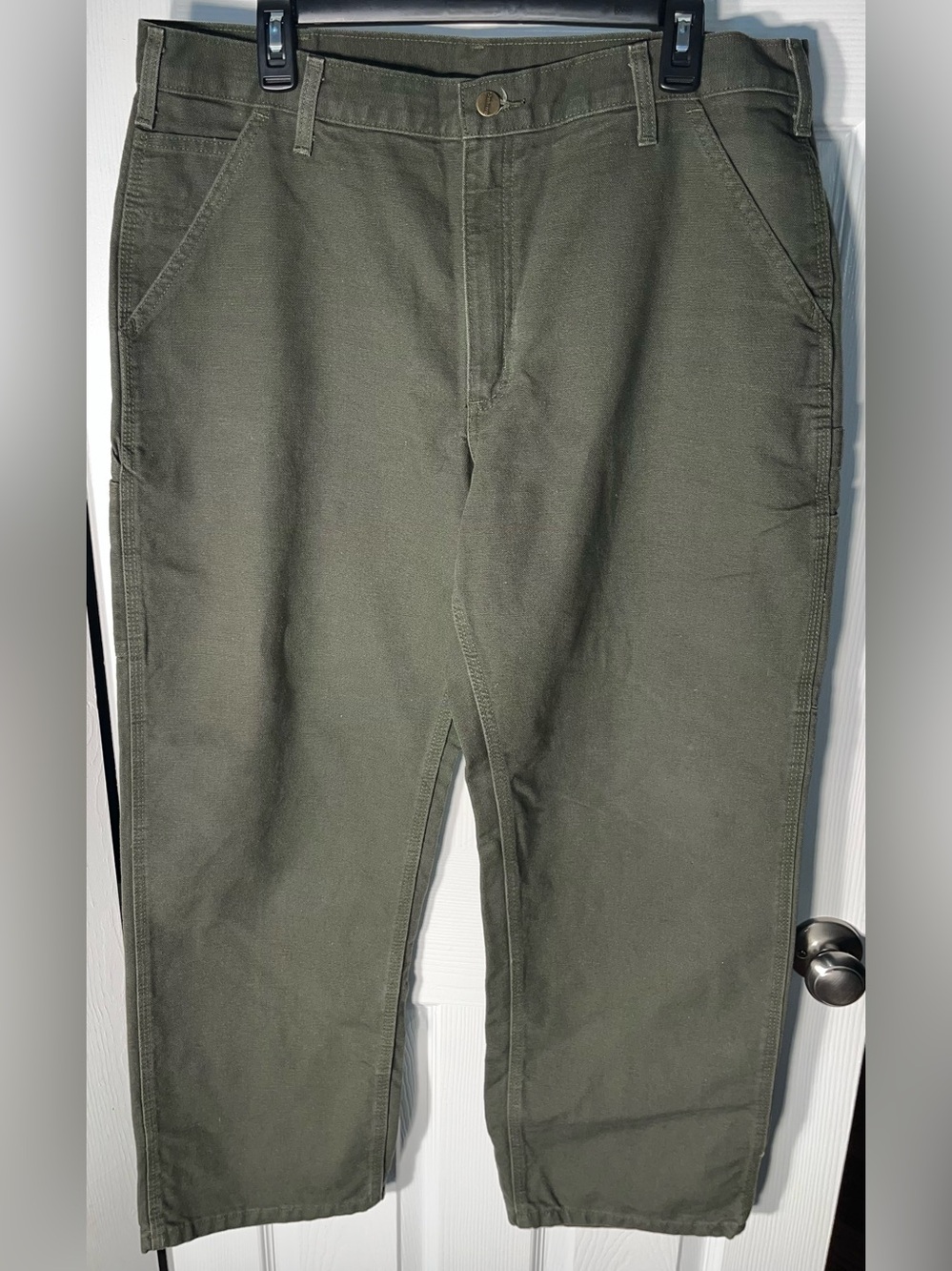 Men’s Carhartt Loose Fit Washed Duck Utility Work Pants Green 36 x 30 Cotton